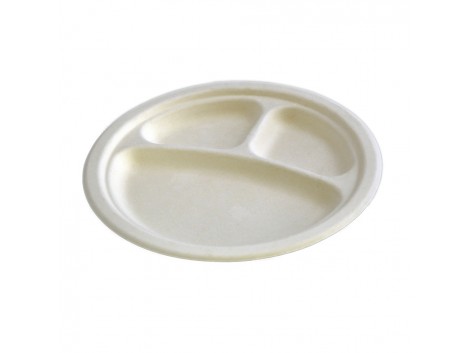 Farfurii plate unica folosinta biodegradabile cf standard EN13432, 22.5 cm, 3 compartimente, 50 buc.
