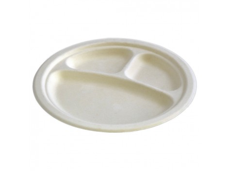 Farfurii plate unica folosinta biodegradabile cf standard EN13432, 25 cm, 3 compartimente, 20 buc./s