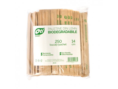 Paletine din lemn biodegradabile, ambalate individual, 14 cm, 250 buc./pachet