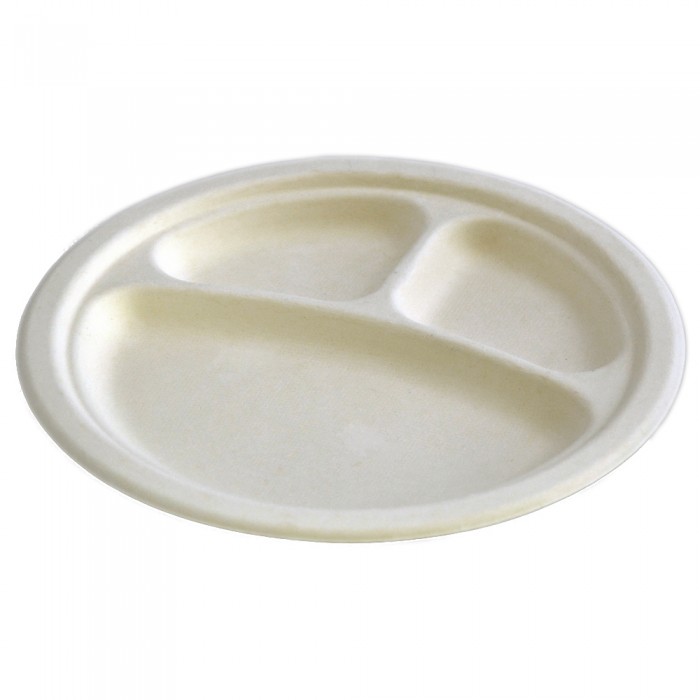 Farfurii plate unica folosinta biodegradabile cf standard EN13432, 25 cm, 3 compartimente, 50 buc./s