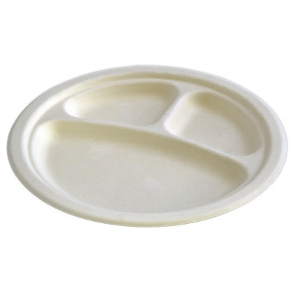 Farfurii plate unica folosinta biodegradabile cf standard EN13432, 25 cm, 3 compartimente, 20 buc./s