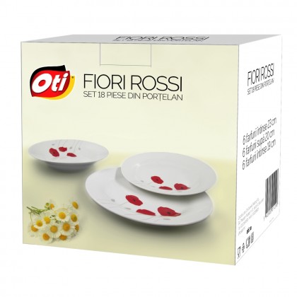 Set portelan 18 piese, model "FIORI ROSSI"