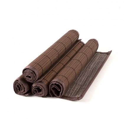 Set placemat bambus, margine textila, 4 buc./set, maro